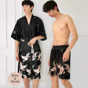 ملابس نوم كيمونو مطبوعة من SAMWESTART ، . SAMWESTART Printed Kimono Sleepwear, Men's Satin