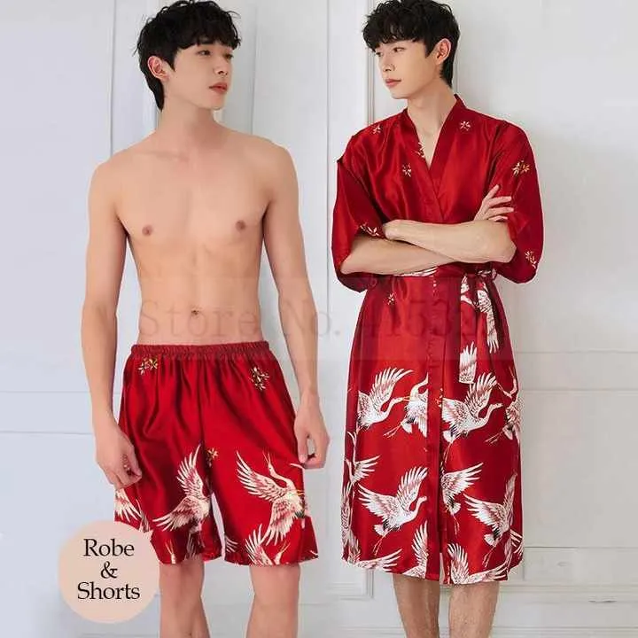 ملابس نوم كيمونو مطبوعة من SAMWESTART ، . SAMWESTART Printed Kimono Sleepwear, Men's Satin