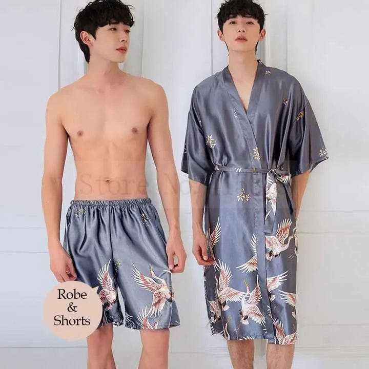 ملابس نوم كيمونو مطبوعة من SAMWESTART ، . SAMWESTART Printed Kimono Sleepwear, Men's Satin