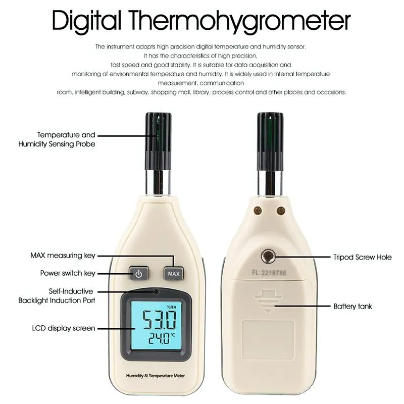 1.45 Inch Screen Digital Humidity & Temperature Meter White