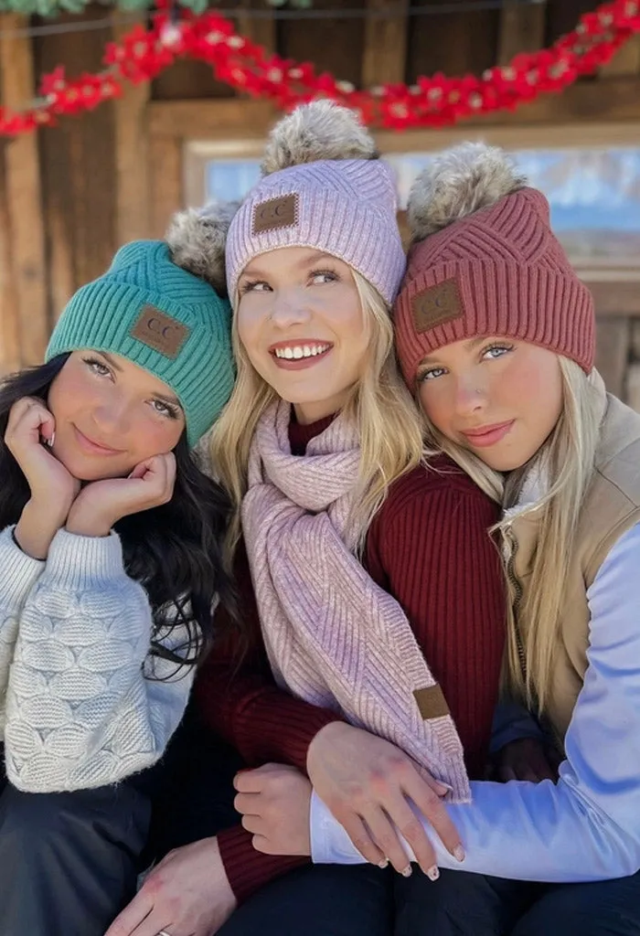 Amelia Heathered Pom Beanie-Periwinkle