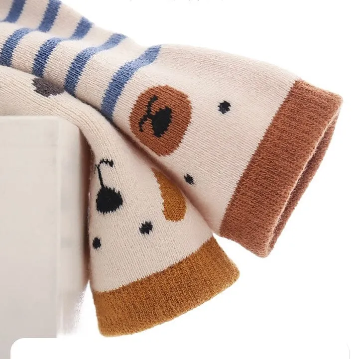 Animal Pattern Terry Non-Slip Socks [Set of 5]