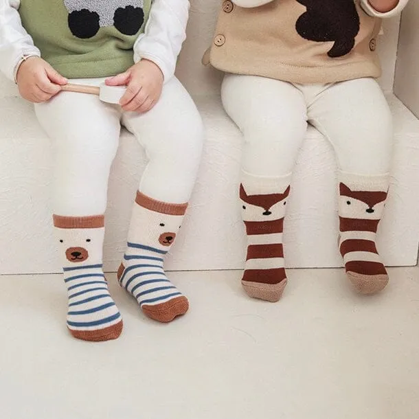 Animal Pattern Terry Non-Slip Socks [Set of 5]
