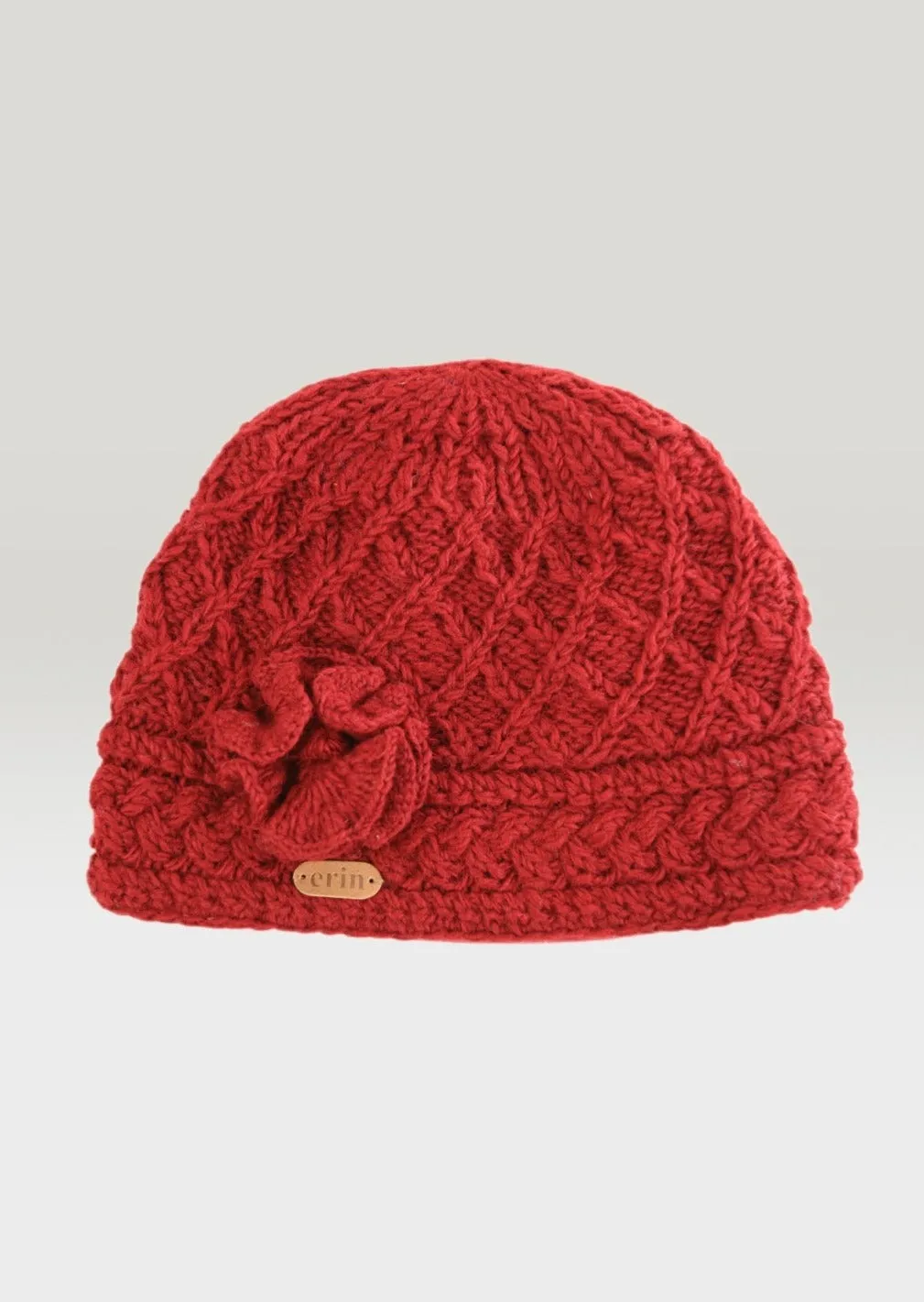 Aran Trellis Flower Hat | Red