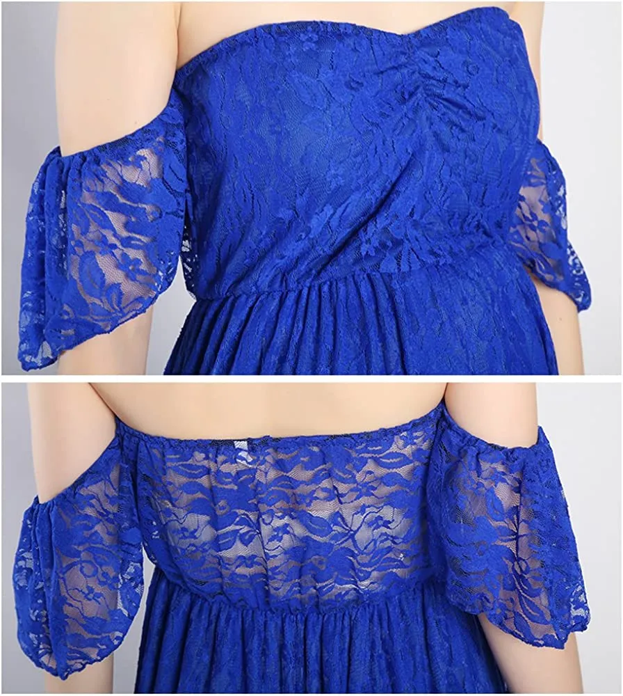 Babymoon Off Shoulder Maternity Gown Dress - Royal Blue