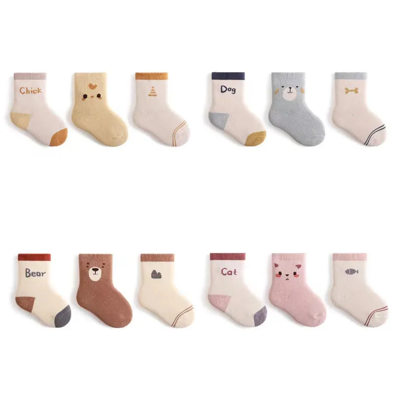Cartoon Animal Thick Terry Warm Baby Socks [Set of 3]