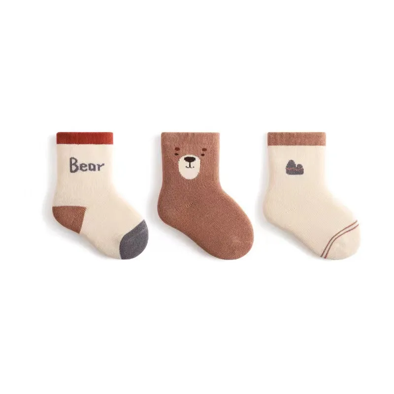Cartoon Animal Thick Terry Warm Baby Socks [Set of 3]