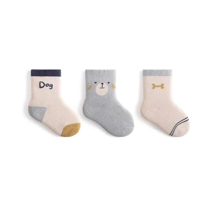 Cartoon Animal Thick Terry Warm Baby Socks [Set of 3]