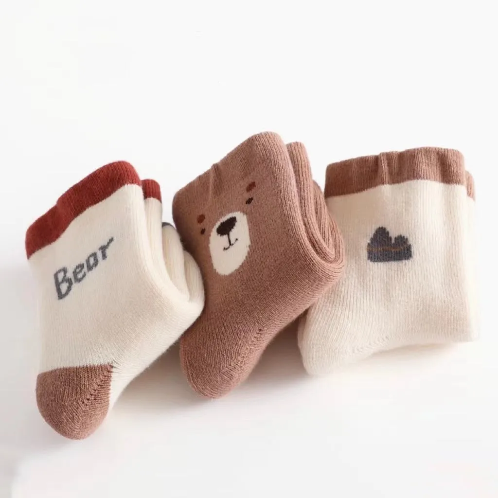 Cartoon Animal Thick Terry Warm Baby Socks [Set of 3]