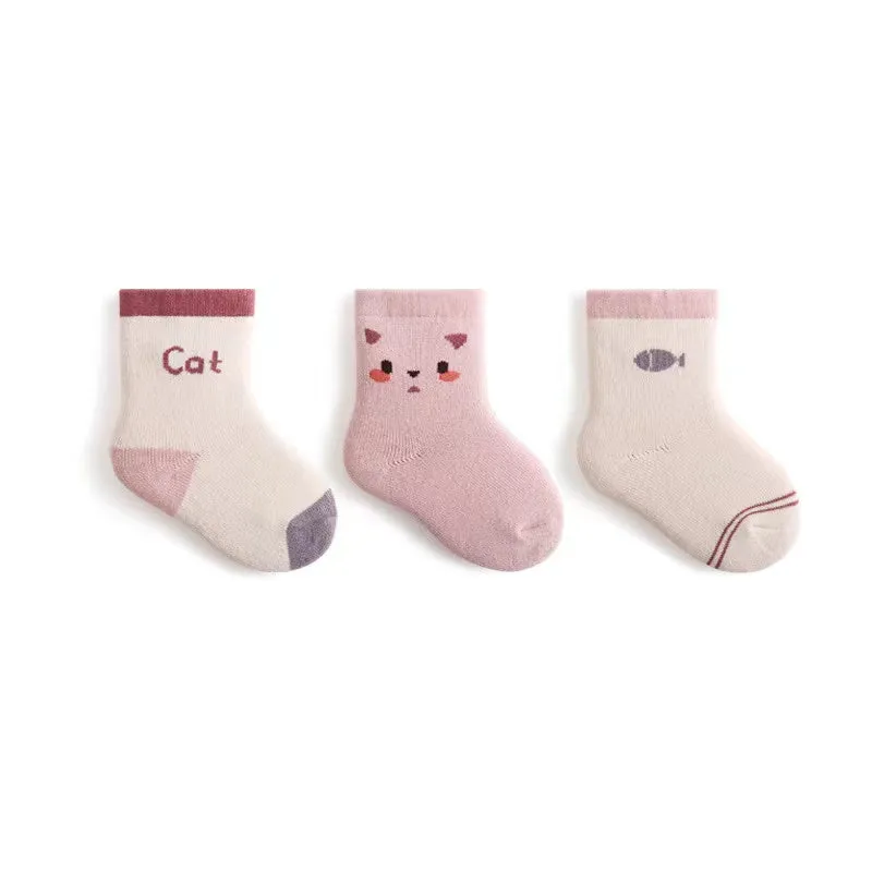 Cartoon Animal Thick Terry Warm Baby Socks [Set of 3]