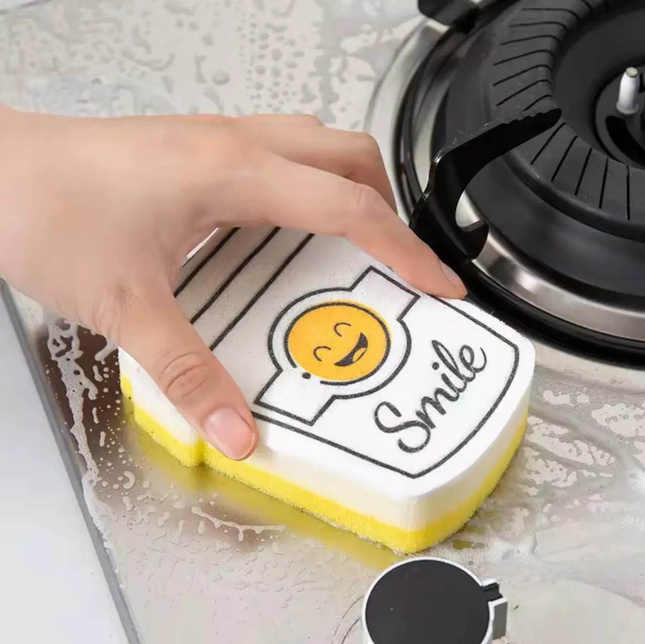 Cartoon Smiley Face Sponge Eraser Thickened Scouring Pad for Kitchen Effective Cleaning of Dishwashing Wipes Wipe Sponges