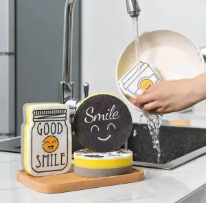 Cartoon Smiley Face Sponge Eraser Thickened Scouring Pad for Kitchen Effective Cleaning of Dishwashing Wipes Wipe Sponges