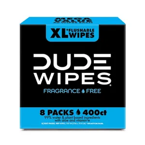 Dude Wipes, Extra Large, Fragance Free Flushable Wipes - 8 Packs, 50 Ct Each