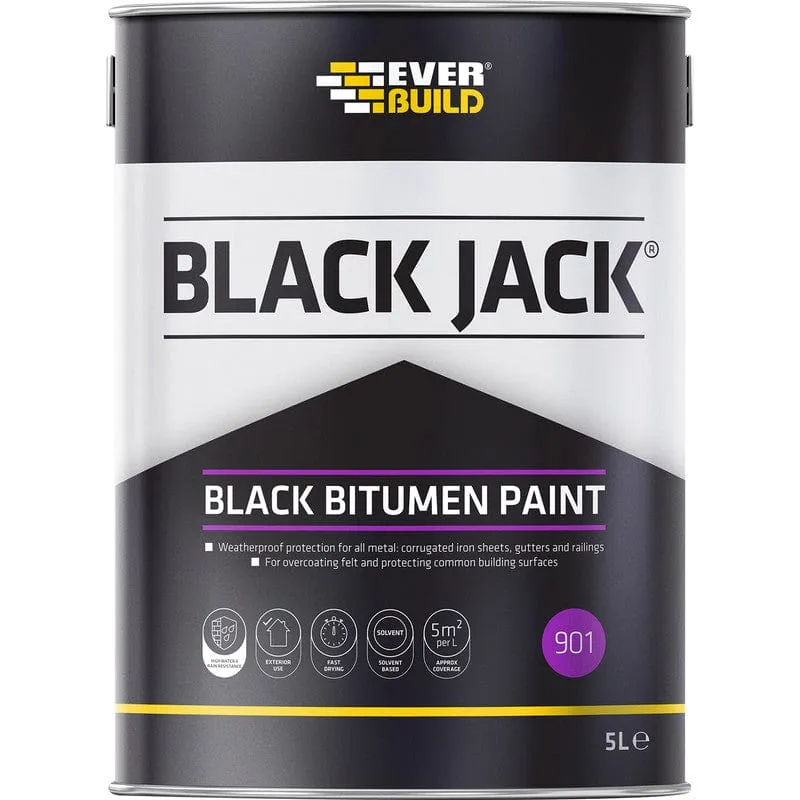 Everbuild Blackjack Black Bitumen Paint 5L