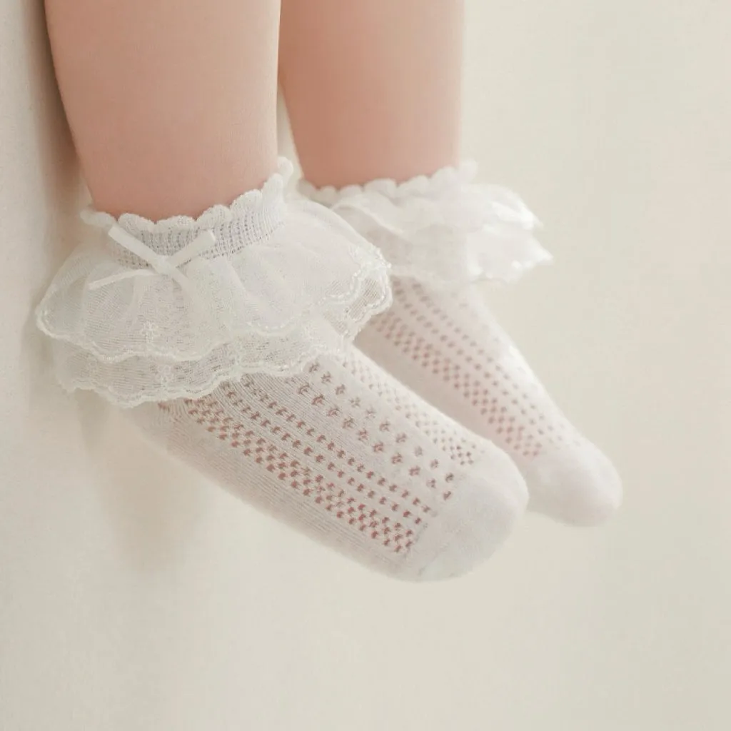 Princess Bow Lace Summer Mesh Socks [Set of 3]